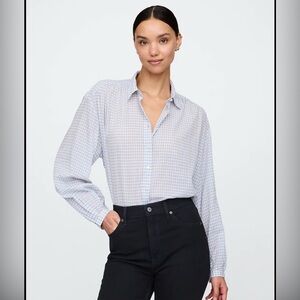 Gap Relaxed Button-Front Shirt NWT – Light Blue Gingham, Size M Petite